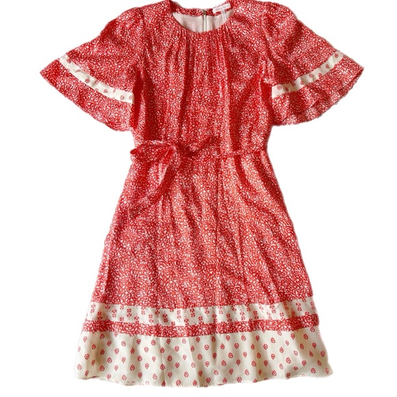Rebecca Taylor Size 4 Silk Viscose Orange Cream Flutter Short Sleeve Mini Dress - Picture 1 of 8